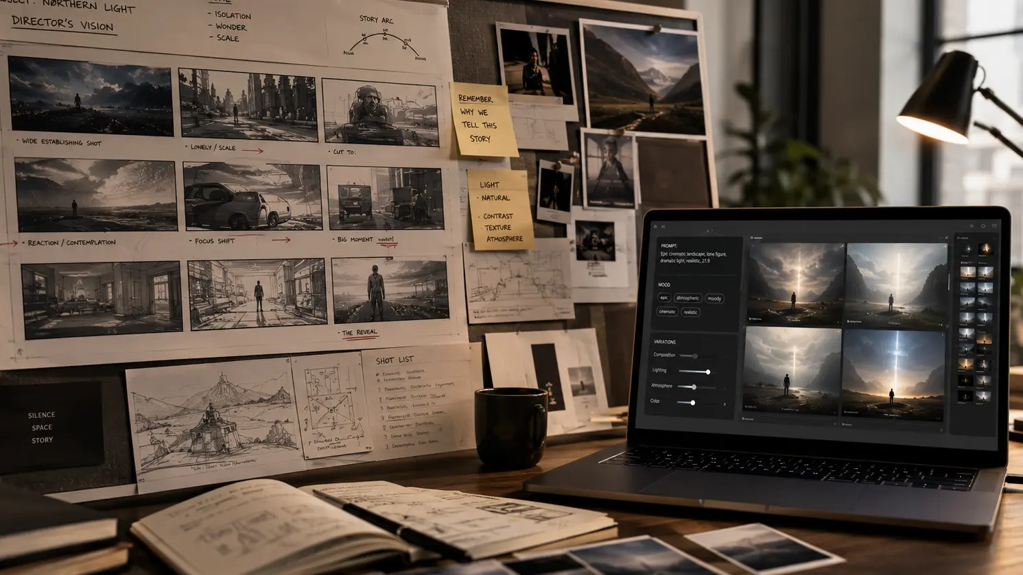 Storyboard y desarrollo visual — Dirección creativa CinePrompt